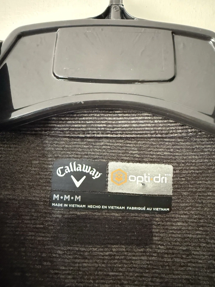 Camisa polo de golf Callaway Opti-Dri para hombre talla mediana manga larga a rayas negras Foto 3 de 4