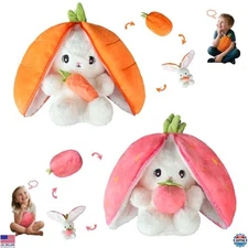 2-Pack Easter Bunny Plush Pillows - Cute Stuffed Toys with Carrot & Strawberry