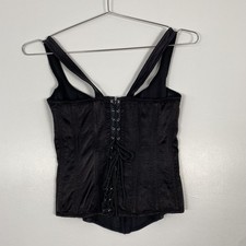 Top corsé Victoria's Secret para mujer mediano negro satinado con cordones sobre busto deshuesado
