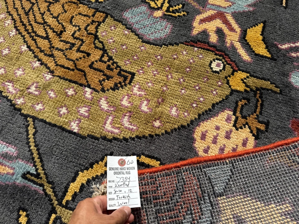 9 x 12 восточный ковер синий серый ручной работы ручной работы новый oushak животных ковер мягкий ft - Изображение 3 из 4