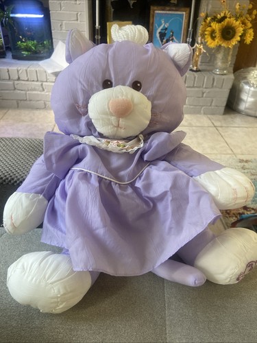 VTg 1986 Puffalump Purple Nylon Kitty Cat Plush 15" Fisher Price Purple Dress