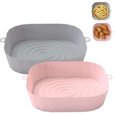 2PC Air Fryer Reusable Silicone Tray Non-stick Baking Oil-proof Liners Rectangle