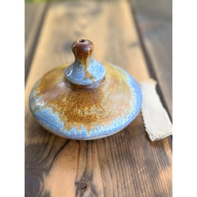 Pigeon Forge Pottery Tennessee Oil Lamp- D. Ferguson, Volcanic Blue Brown Glaze