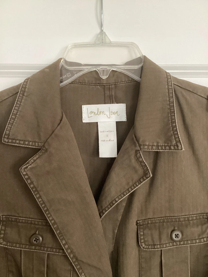 Chaqueta de Carga London Jean Para Mujer Verde Oliva Utilitaria Talla S 100% Algodón con Cinturón Foto 3 de 4