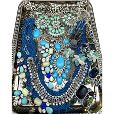 Broken Rhinestone Jewelry Lot Craft Bling Repurpose Embellishments Art Blue LB