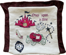 Handmade Embroidered Cinderella Pillow Case - Fairy Tale Castle Carriage 15x15"