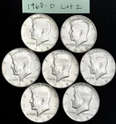 40% Silver Kennedy Half Dollars, 1968 D, 7 Coins, Circulated  (Ref. K68 2)