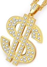 PinCute 18K Gold Plated Dollar Chain Necklace, Fake for Men,... 