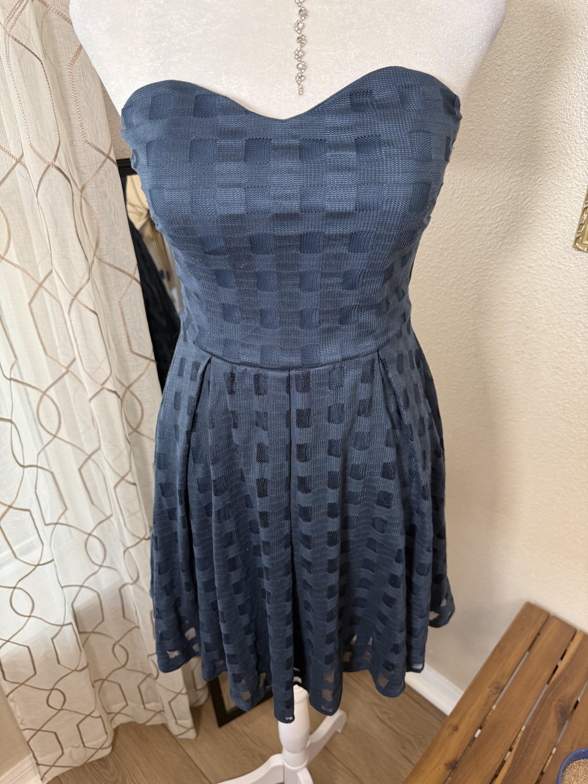 Bongo Dress Womens Small Blue Strapless Sweetheart Fit & Flare Mesh Skater