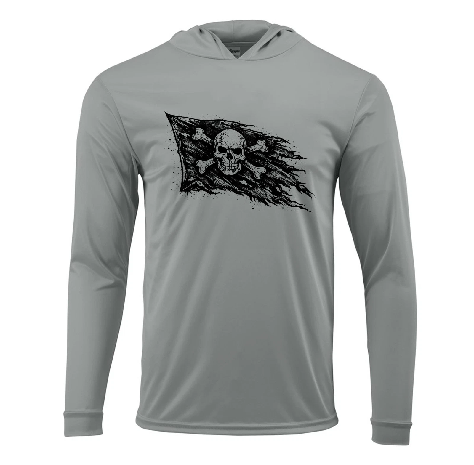 Pirate Flag Captain Sport UV Protected UPF 50 Long Sleeve T-Shirt Hood Fishing