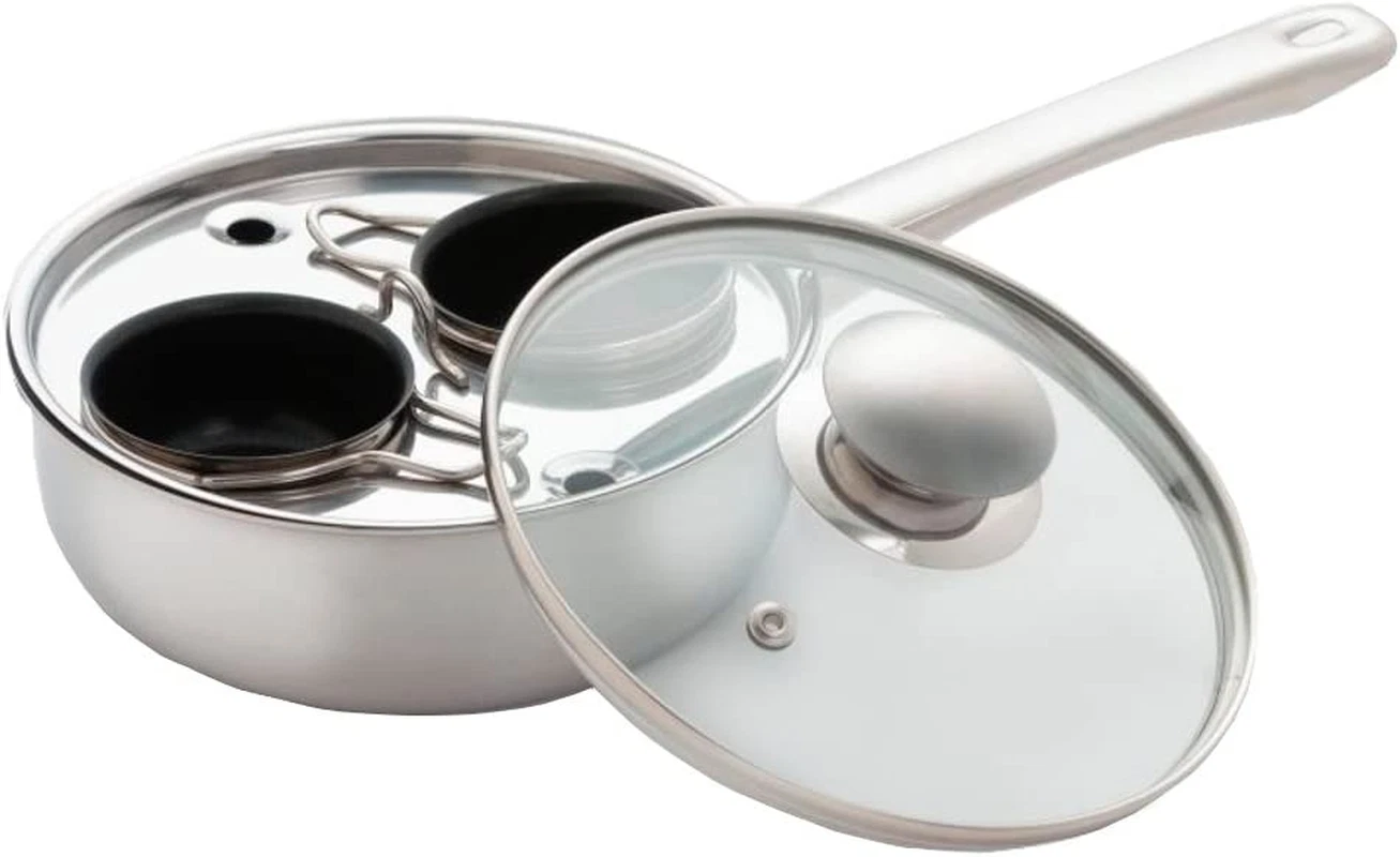 18/10 Stainless Steel 2 Cup Egg Poacher, Non Stick Easy Use Kitchenware Rust Res