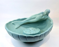 Van Briggle Pottery Siren of the Sea Mermaid Console Bowl w/ Shell Flower Frog