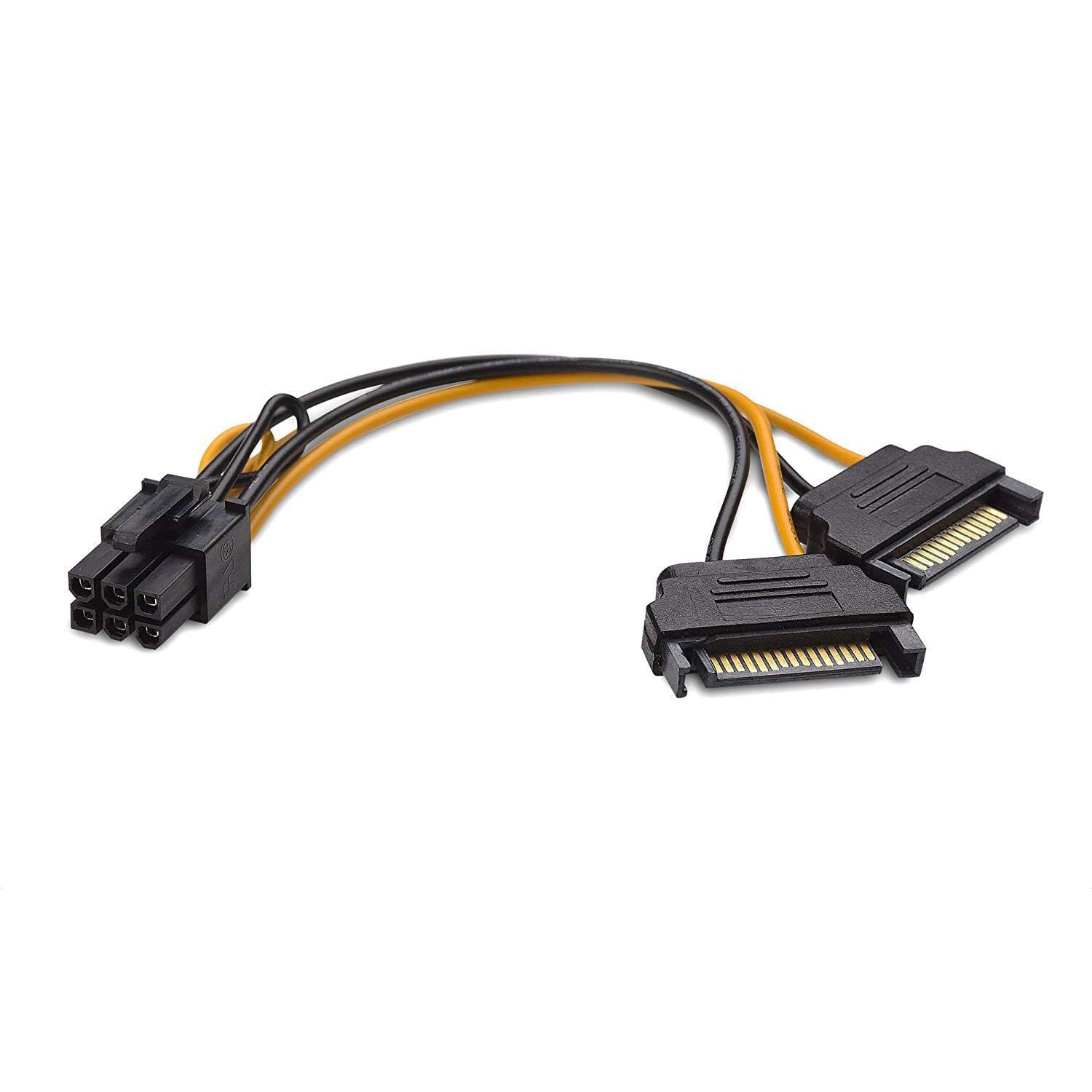 20CM/8 Inch 6 Pin PCIe To Dual SATA 15 Pin Male Video Card Power Adapter Cable