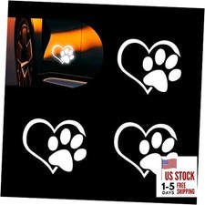 Pack-3 Heart Dog Paw Car Decals, 4.33" L  3.66" W Reflective Print Love Car