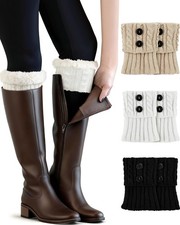 Womens Fleece Padded Boot Cuffs Short Knit Toppers Leg Warmer Socks Gift