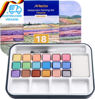 Artecho Aquarellfarben Set, 18 Metallic Farben Wasserfarben, Aquarell Mit Wasser