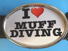 I LOVE    MUFF DIVING Epoxy PHOTO BUCKLE NEW 