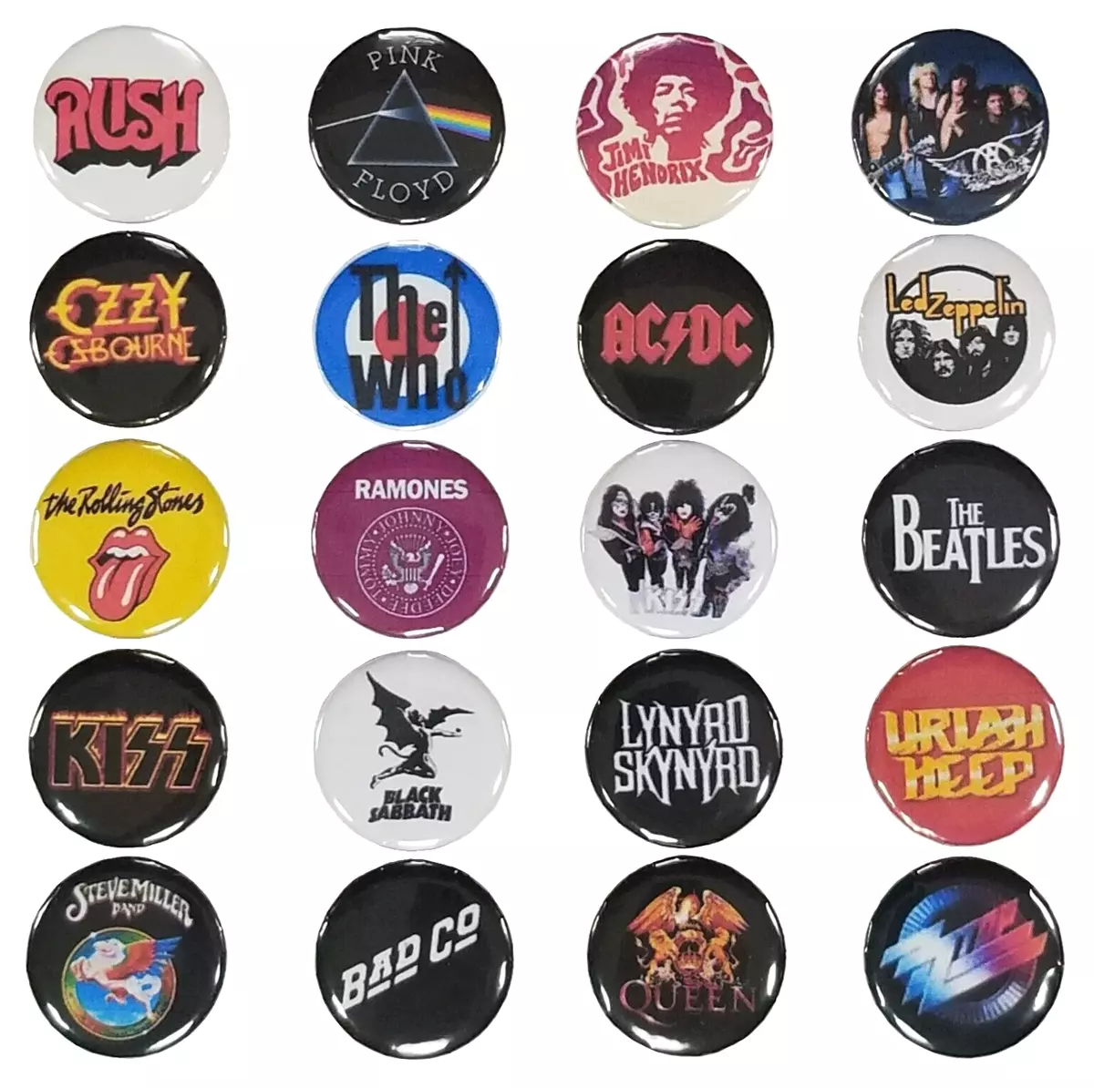 70's 80's Classic Rock Band Hard Rock Music Buttons Pins, 1 Pinbacks, Lot  of 20