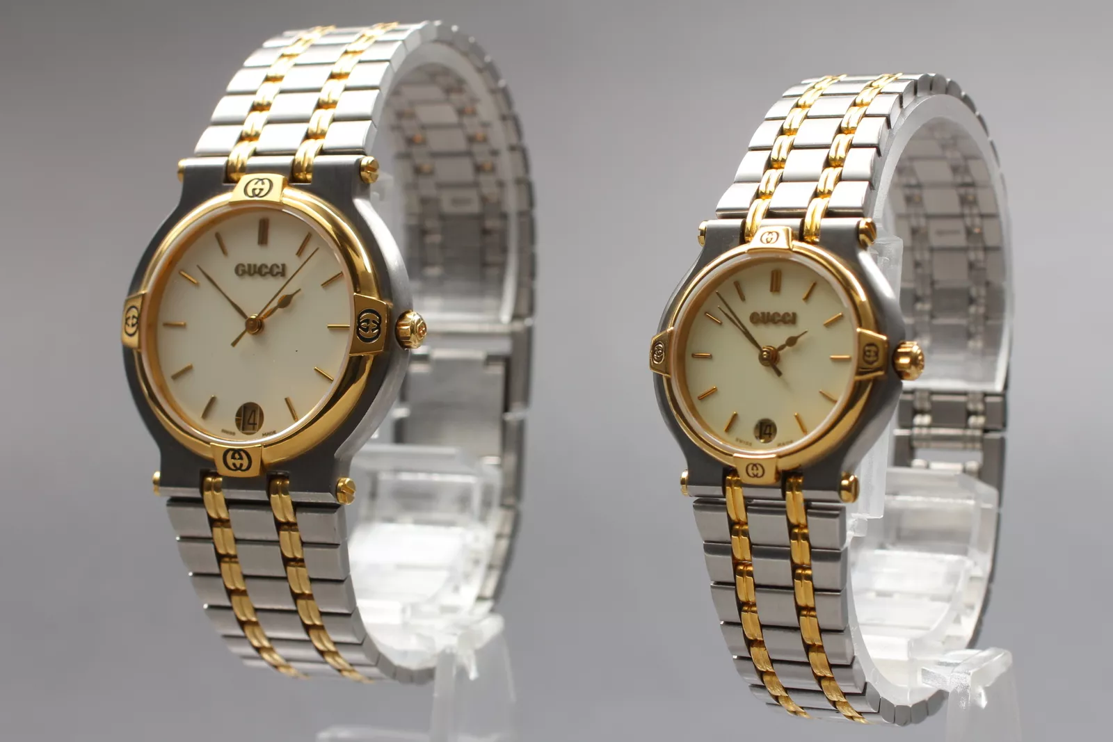 [Presque comme neuve] Paire de montre vintage GUCCI 9000M 9000L cadran ivoire