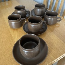 Vintage Langley Denby Mayflower 5 Teetassen 3 Untertassen & Zuckerdose mit Untertasse