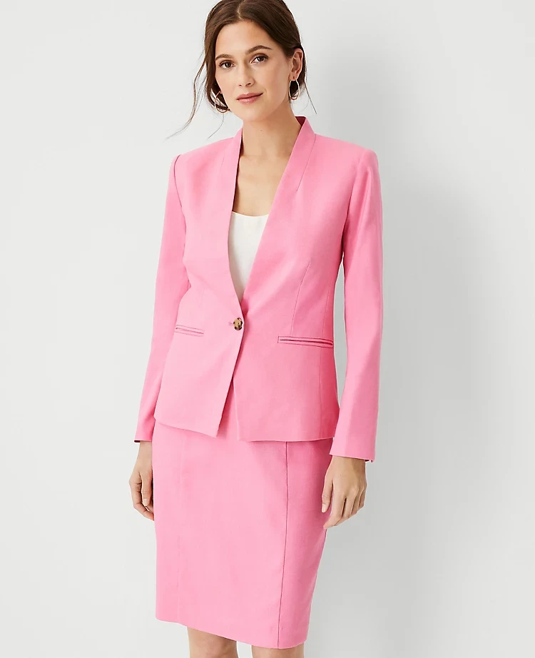 NEW ANN TAYLOR 179 PINK LINEN BLEND TWILL CUTAWAY BLAZER SZ 4 eBay