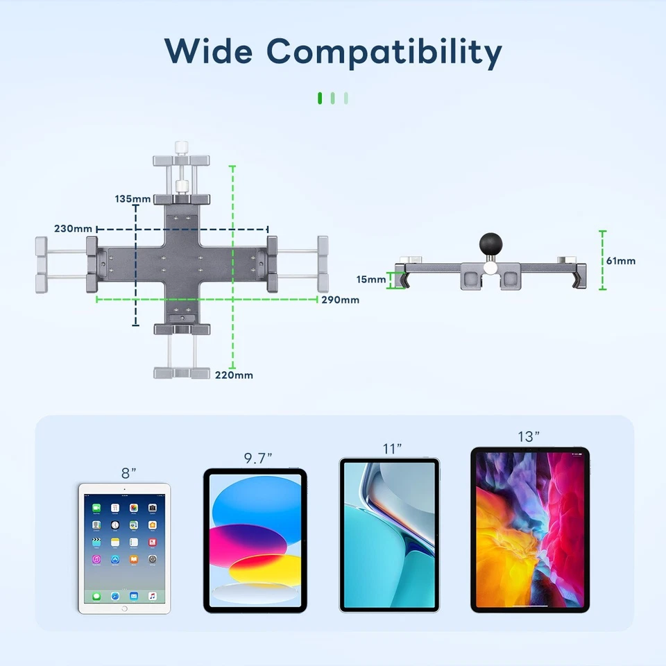 FANAUE Tablet Holder for Car with Ball Head Compatible with All 8"-12.9" Tablets - Image 2 of 4