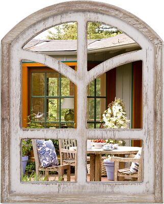SeekElegant 9.5 X 12 Inch Rustic Wood Mirror, Arched Window Mirror, Farmhouse Wa