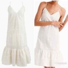 NWT J. Crew Eyelet Ruffle hem Spaghetti strap sun beach Dress size 00 white