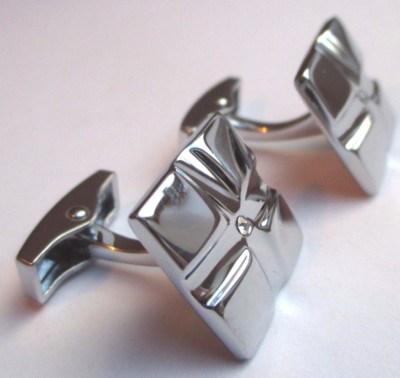 Boutons De Manchette Vintage Rhodié Argent Avec Cristal - Bijou Unisexe N°2693