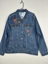 The Skyline Collection Women’s Jacket XL Blue Denim Embroidered Roses 3230