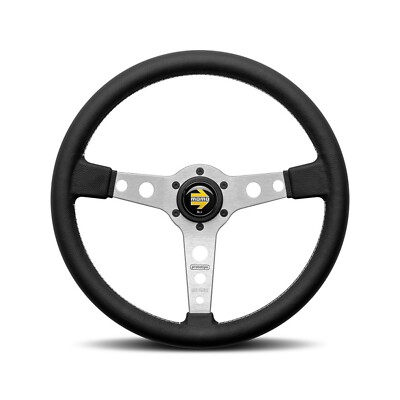 MOMO Prototypo schwarz Leder Tuning Lenkrad 370mm mit silbernen Speichen