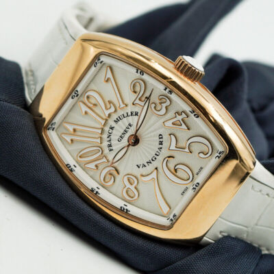 Franck Muller White Vanguard 32mm 18K Gold White Leather Strap V