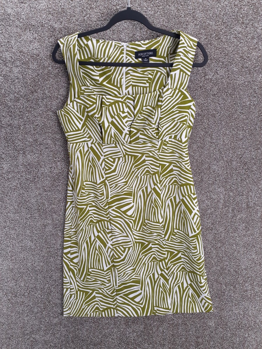 Perceptions New York Dress Womens 10 Green White Zebra Sleeveless Sheath Stretch Perceptions New York Dress Womens 10 Green White Zebra Sleeveless Sheath Stretch