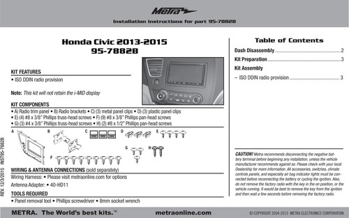 95-7882B Double Din Radio Install Dash Kit & Wires for Civic, Car Stereo Mount - Picture 5 of 5
