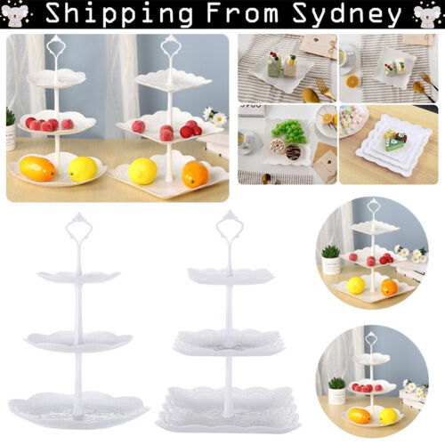 3 Tier Cake Stand Cupcake Holder Set White Plastic Dessert Display Wedding Party - Picture 1 of 14