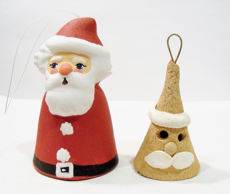 Santa Claus St. Nick Bell Hand Painted Ceramic Stoneware Pottery Vntg Ornaments