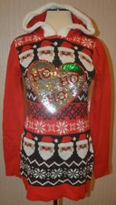 Women's No Boundaries Santa Ho Ho Ho LS Christmas Hoodie Sweater Size Small