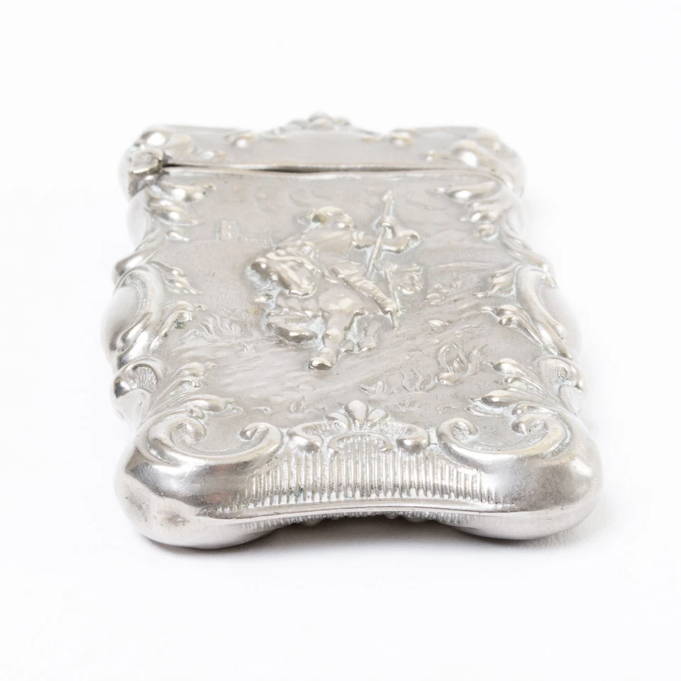 Antiguo estuche Vesta alemán de plata con armadura a caballo Foto 4 de 4