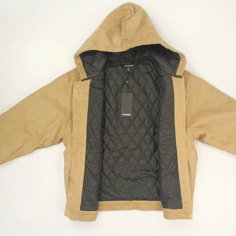 Chaqueta Abrigo Bombardero True Religion Para Hombre Con Capucha Pana Talla XL Tostado Nueva con Etiquetas Foto 4 de 4