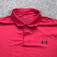 Under Armour Polo Shirt Men's Large Pink Golf Performance Stretch Athletic Fit