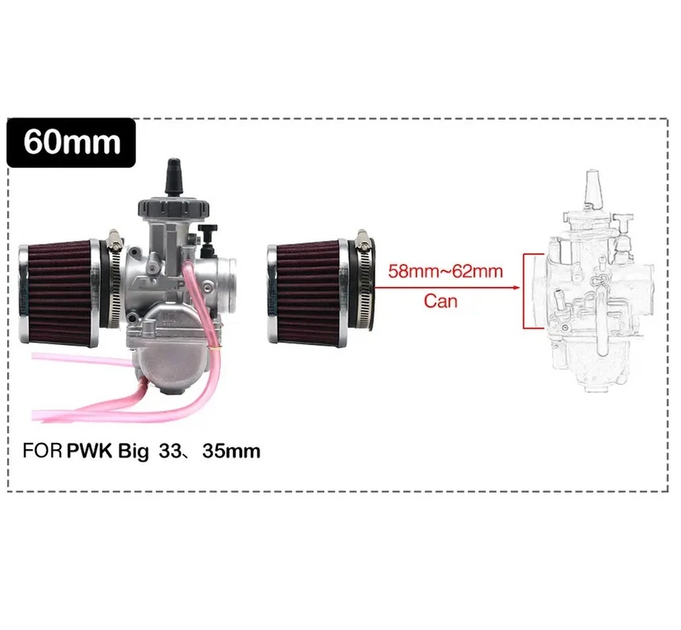 Limpiador de cápsulas de filtro de aire rojo de 60 mm para carburador de motocicleta ATV de cuatro fosas Foto 3 de 4