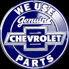 CHEVROLET WE USE GENUINE PARTS 12" ROUND METAL TIN EMBOSSED RETRO SIGN LOGO