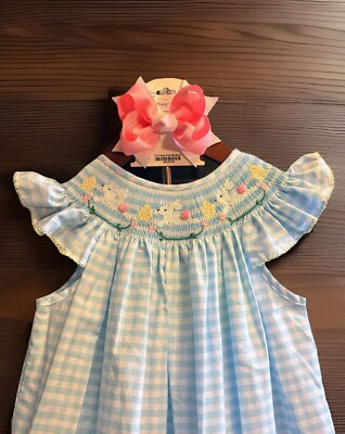 Girls NWT Classic Whimsy Smocked Dress Easter Bunny Free Bow 6 | eBay