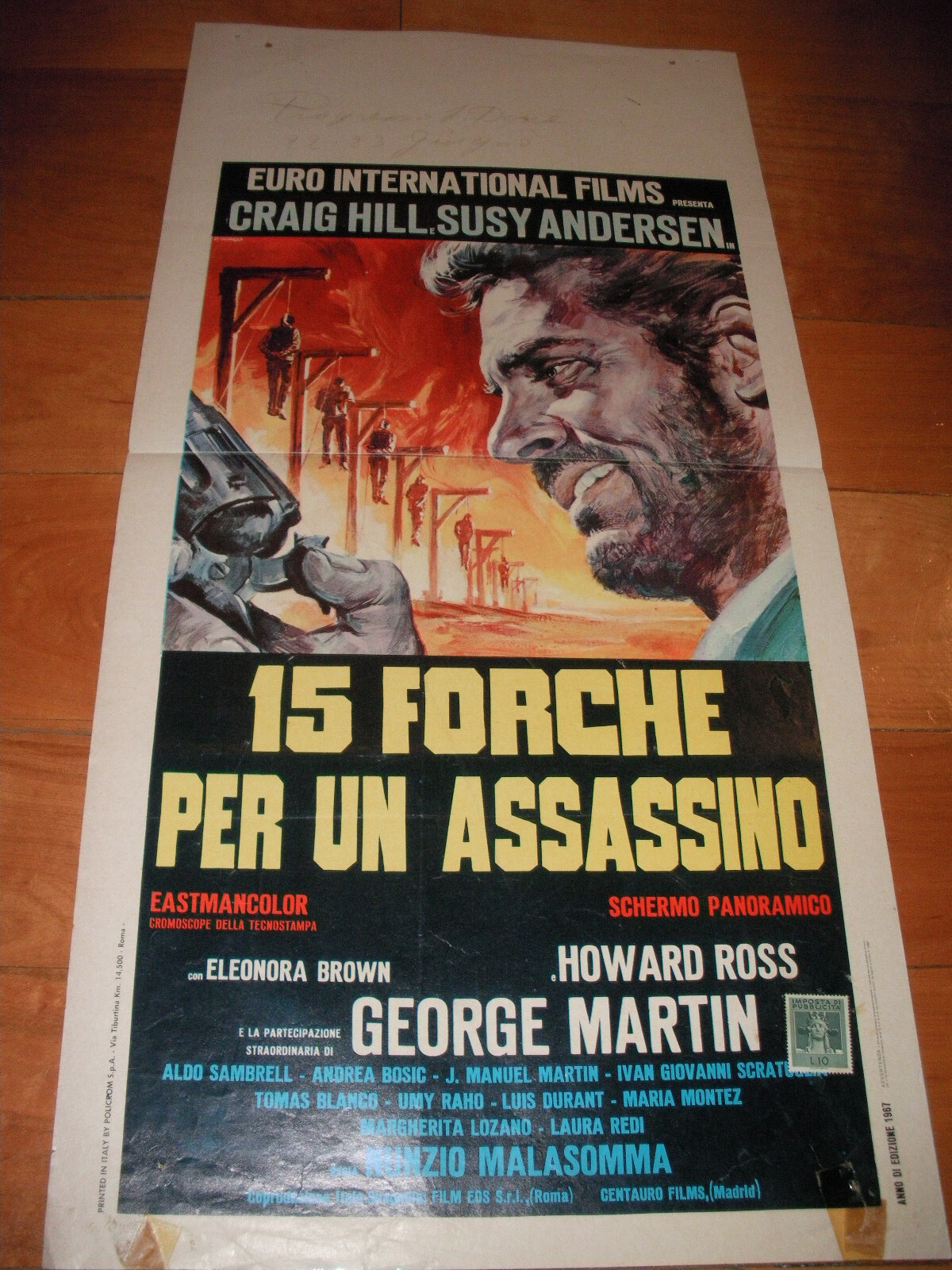 Locandina originale film 15 forche per un assassino (1968) - Regia di Nunzio Malasomma