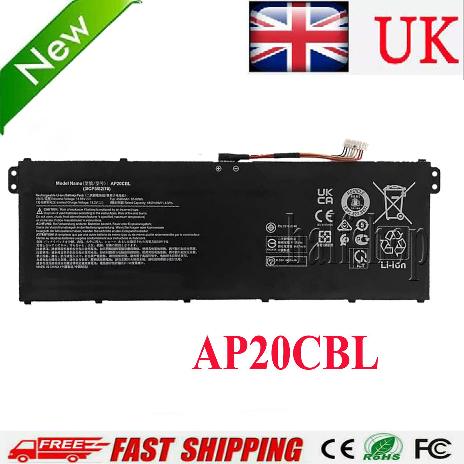 new AP20CBL 53WH Battery for Acer Chromebook 512 C852 514 CB514 CB315