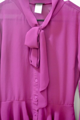 Forever 21 Neck tie Peplum Button Down Blouse Size Sze