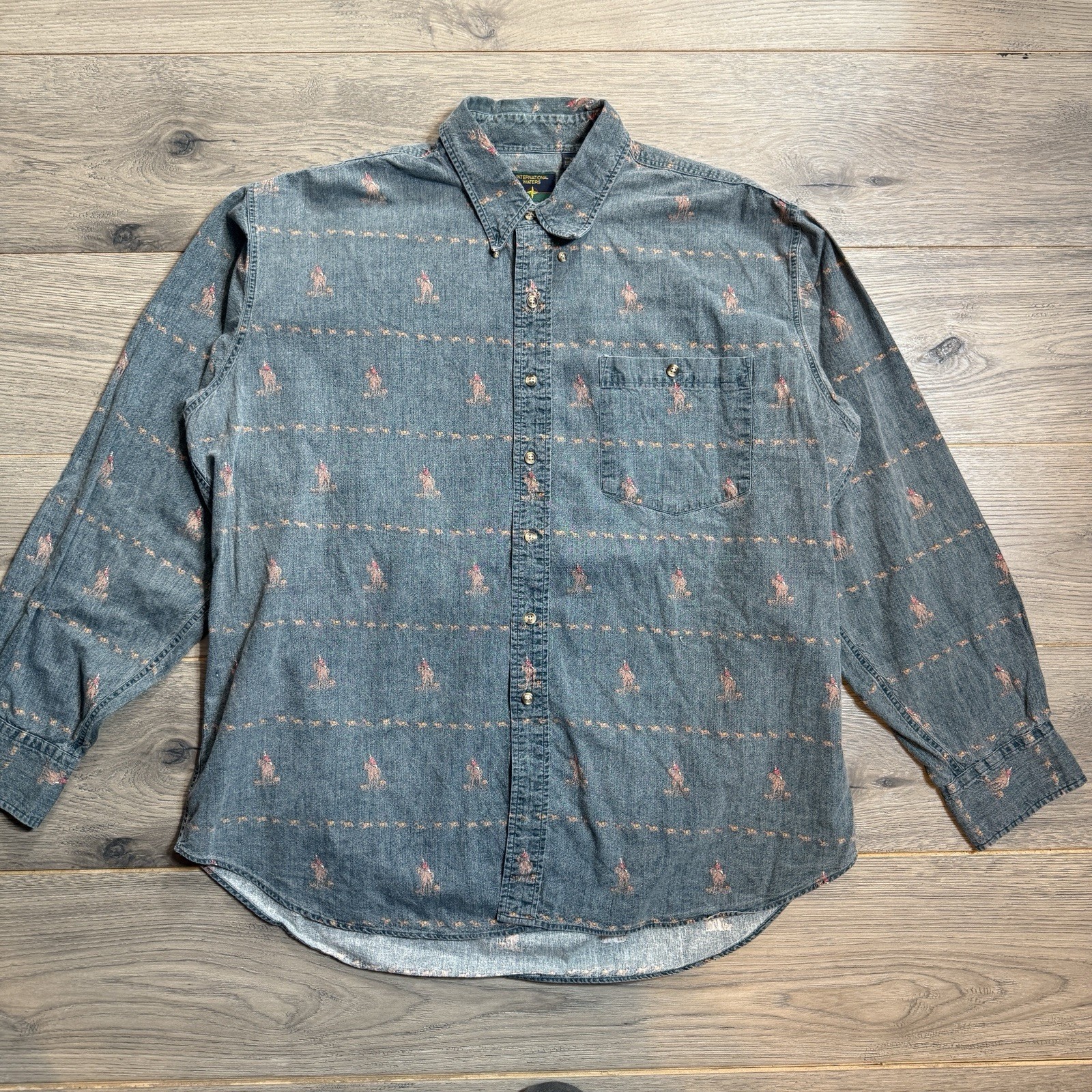 Vintage International Waters Denim Horse Jockey Button Down 