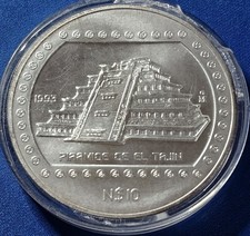 Mexico PIRAMIDE DE EL TAJIN * 10 Nuevos Pesos 1993 * 5 Ounces .999 Silver UNC