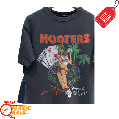 HOT DEAL !! HOOTER 'WINGS AND WAGERS' LAS VEGAS RARE WASHED T-SHIRT , FASTSHIP!!