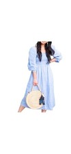 J. CREW DAYDREAM SMOCKED LINEN MIDI DRESS IN FRENCH BLUE SIZE EXTRA LARGE TALL.